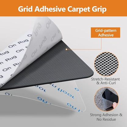 16 Pcs Rug Tape,Anti Slip Rug Pads Grippers for Hardwood Floors and Tiles,No Residue,Reusable Carpet Tape for Area Rugs, Double-Sided Adhesive Rug Stickers