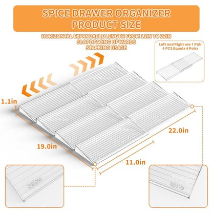 8 Pack Adjustable In Drawer Spice Organizer - Expandable From 11'' to 22'' - Acrylic Drawer Seasoning Organizer,Clear Spice Organization Tray for Cabinet Drawers Condiment,Nail Polish and Jar