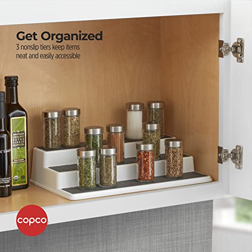 Copco 3-Tier Spice Rack Organizer for Cabinet - 15 Inch Non-Skid Pantry Organizer and Storage Shelf for Spices, Canned Goods, Seasonings - White and Gray Kitchen Cabinet Organizer