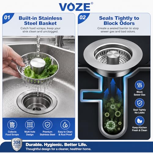 2 Pack Kitchen Sink Drain Strainer & Stopper with Basket, Stainless Steel Drain Plug Cover Catcher for Food Waste - Sink Accessories for Home or Kitchen Sink Shroom Fit US Standard 3-1/2'' Drain Hole