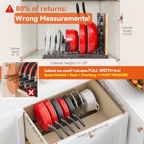ROOHUA Pot and Pan Lid Organizer Rack for Under Cabinet, 12"-23" Expandable | 10 Adjustable Dividers, Holds Pan Lids, Cookware & Bakeware, Creates Tidy Cabinet Storage, Durable Metal, Bronze
