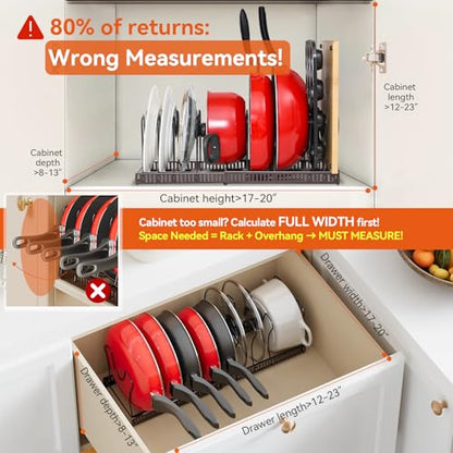 ROOHUA Pot and Pan Lid Organizer Rack for Under Cabinet, 12"-23" Expandable | 10 Adjustable Dividers, Holds Pan Lids, Cookware & Bakeware, Creates Tidy Cabinet Storage, Durable Metal, Bronze