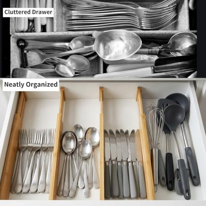 Utoplike 4 Pcs Bamboo Kitchen Drawer Dividers, Large Drawers Organizers | Adjustable Spring Loaded Expandable Organization, Works in Dresser, Bathroom, Bedroom, Office, Fit 17.8"-20.6" Drawer, 2.4"H