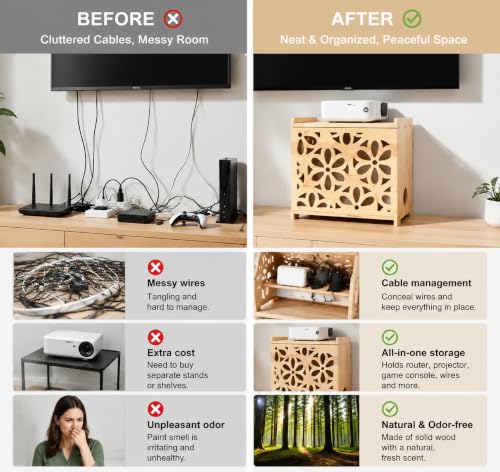 Wooden Projector shelf,Wifi router box hider,Power strips storage,Cable management,Routers Cover organizer for office home,Floating modem shelf for wall,Wall shelves,wall mount,Simple assembly