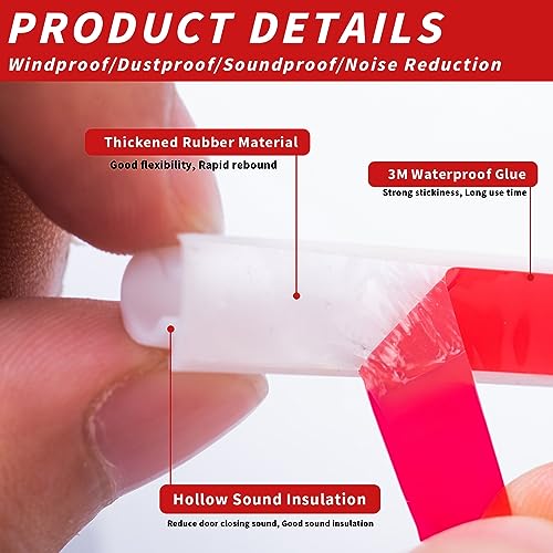 50 Feet D-Shape Rubber Weather Stripping Door Seal Strip, Self-Adhesive Backing Door Weatherstripping for Door Frame Insulation Large Gap, Easy Cut to Size with Tailor Scissors(White)