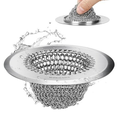 Upgraded Sink Drain Strainer, Patented Reversible Chain Mail Mesh | Anti-Slip Ring, Fast Drainage, Reversible Flip Clean, Rust-Proof, Universal 4.4-Inch, Large Capacity, Garbage Disposal Fit