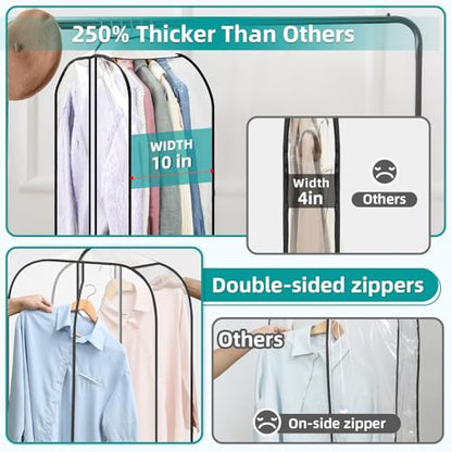 LANDNEOO 6 Pack Clear Garment Bags for Hanging Clothes with Zippers on Double Sides - 32&40&60" Long Suit Bags - 10'' Clothes Storage for Coat, Dress, and Fur in Closet