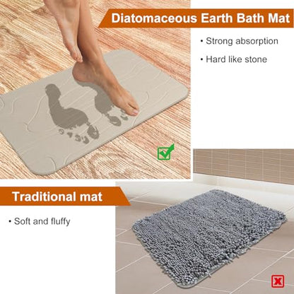 2 Pack Diatomaceous Earth Shower Mat, Stone Bath Mat, Nonslip Super Absorbent Fast-Drying Hard Bath Mat for Bathroom Shower Floor, 23.62 x 15.35 inch, Grey and White Pattern