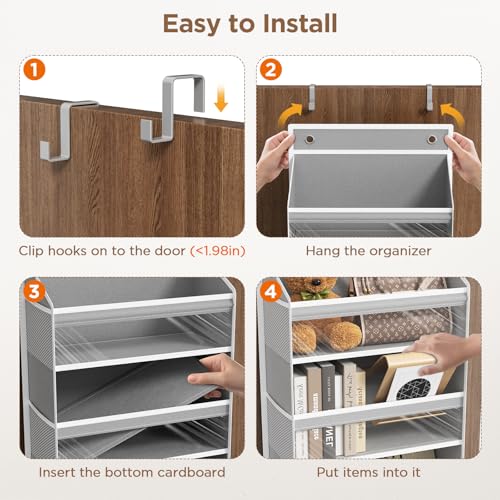 6 Tiers Over The Door Organizer, Behind The Door Storage Hanging Shelves | Heavy Duty Hanging Organizer Storage with Large Capacity Pockets for Closet Wall Bathroom Bedroom Nursery Pantry, 1 Grey