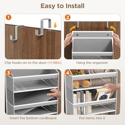 6 Tiers Over The Door Organizer, Behind The Door Storage Hanging Shelves | Heavy Duty Hanging Organizer Storage with Large Capacity Pockets for Closet Wall Bathroom Bedroom Nursery Pantry, 1 Grey