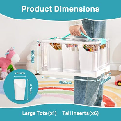 Vtopmart 24 QT Clear Plastic Craft Organizer with Detachable Inserts,1 Pack | 6 Detachable Inserts for Flexible Sorting, Art Supply and Tool Storage Box for Craft, Crayon, Pencils and Creative Materials