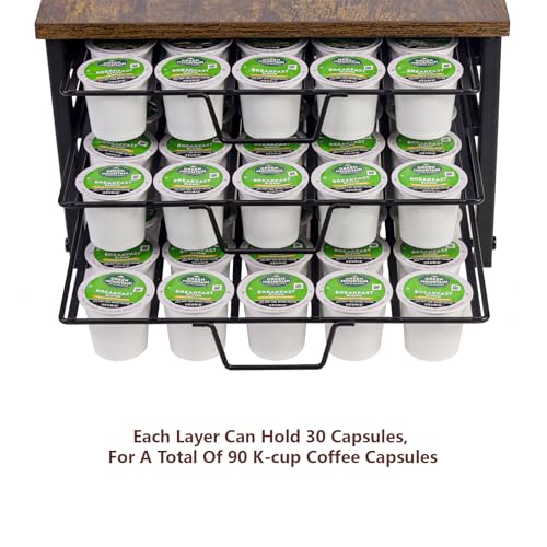 3 Tier Coffee Capsule Storage Drawer,Coffee Pod Holder for K Cups,90 Capacity Coffee Capsule Storage Organizer Holder,Office or Home Kitchen Counter Organizer