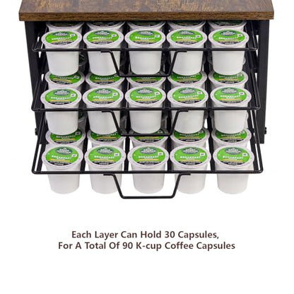 3 Tier Coffee Capsule Storage Drawer,Coffee Pod Holder for K Cups,90 Capacity Coffee Capsule Storage Organizer Holder,Office or Home Kitchen Counter Organizer