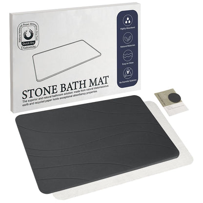 Stone Bath Mat, Quick Drying Bath Mat for Bathroom, Diatomaceous Earth Mat, Quick Dry Shower Mat, Fast Absorbent, Elegant Design, Easy to Clean - Black 23.6×15.35