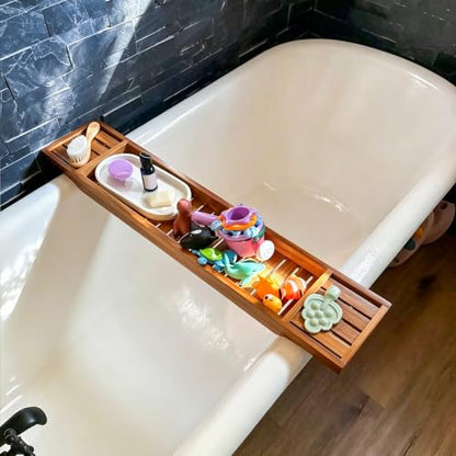 VaeFae Non-Expandable Teak Bathtub Tray, 33.8" x 6" x 1.8" | Bath Tub Wood Table for Tub, Wood Bath Table for Reading, Wine, Spa Gift for Women, Wooden Bathroom tray
