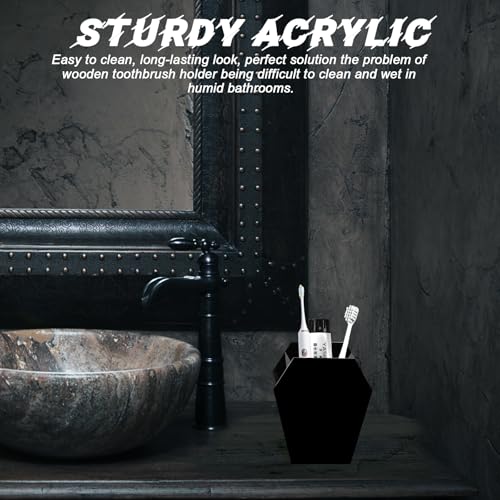 Gothic Decor Coffin Toothbrush Holders for Bathrooms - Black Acrylic Halloween Goth Bathroom Decor, Spooky Halloween 3 Slots Toothbrush and Toothpaste Holder, Halloween Decor Oddities and Curiosities