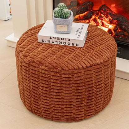Asuprui Ottoman Foot Rest, Round 20x14 in, Burnt Orange, Leg Rest for Couch | Footstool Ottoman,Stuffed Pouf Ottoman,All-One Foam Filler, Foot Rest,Beanbag Chair,Floor Pouf Storage Solution,Wedding Party