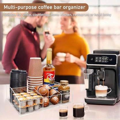 Acrylic Coffee Bar Station Organizer for Countertop, Office, Home Coffee K Cup Holder Holds Paper Cups, Condiments, Syrups, Creamer, Multi-Purpose Accessories Organizer