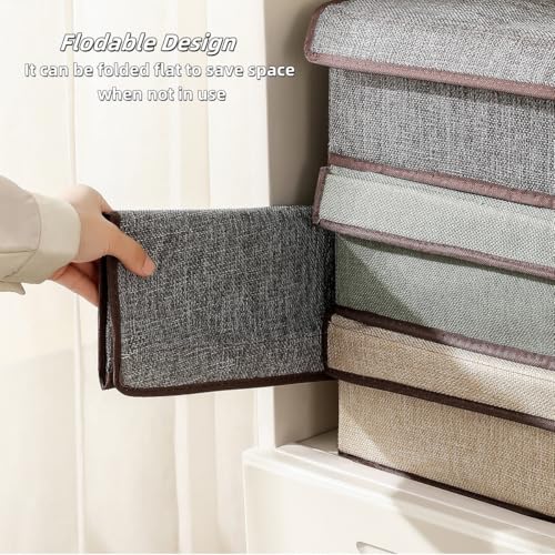 Underwear Sock Tie Storage Organizer with Lid, Foldable Closet Drawer Organizer 1+16 Cells, Drawer Fabric Foldable Cabinet Closet Storage Boxe (Grey)