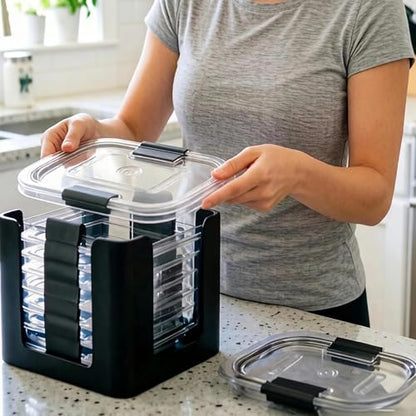 4 Pcs Lids Organizer for Rubbermaid Brilliance Lids | Stack-able Lid Storage, Holds 4.7 Cup, 3.2 Cup & 1.3 Cup Food Containers, Inside Cabinet