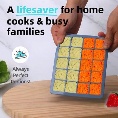 1 Tbsp Silicone Freezer Molds - Perfect for Storing Garlic, Herbs, Ginger, Pesto, Tomato Paste, Lemon Juice,Vegetable Purees,Purees and More - Silicone Food Freezer Tray (Multicolor 3 Pack)