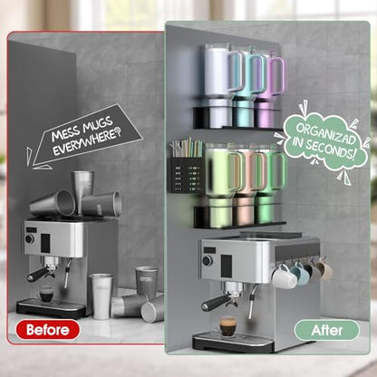 POLRAI 4 Pack Magnetic Cup Holder for Refrigerator, Water Bottle Organizer for Stanley and Tumbler, Accessory with Lid Hook Straw Holder and Double Sided Tape for Kitchen Fridge Cabinet