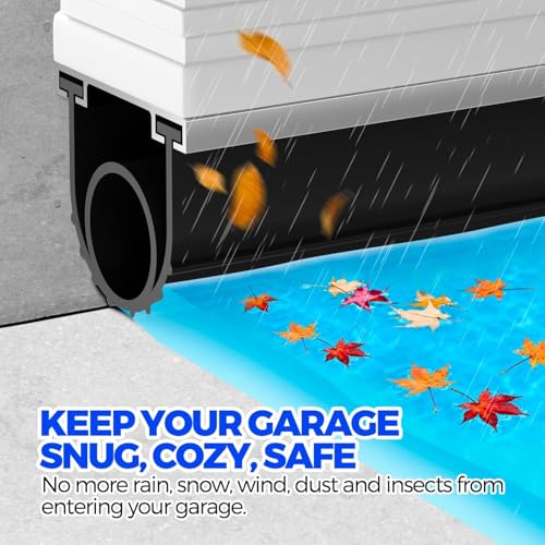 Holikme Garage Door Bottom Seal, EPDM Rubber Weather Stripping 22Ft Black | Fits 5/16" T-Track, 3.74" Width, Dual End Plugs, Ideal For Threshold Ramps, Weatherproof Rain & Draft Barrier, Temp Resistant
