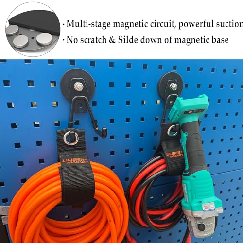 Heavy Duty Magnetic Garage Hooks,4 Pack Strong Large Magnet Hook for Power Drill,Garden Tools,Hose,Pegboard,Garage, Workshop,Magnetic Storage Hooks for Indoor Outdoor Hanging(Black)