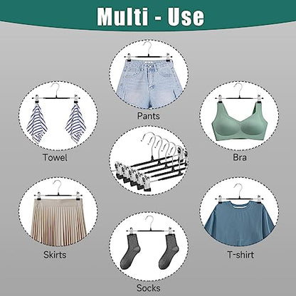 20 Pack Pants Hangers with Clips,Skirt Hangers Space Saving, Heavy-Duty Pant Hangers Metal Clothes Hanger for Closet, Black