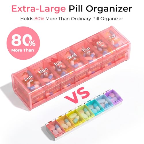 Zoksi Extra Large Weekly Pill Organizer 2 Times a Day, XXL Pill Box 7 Day | Large Compartments with AM PM, 180°Easy-Open Lids, Caregiver-Friendly, BPA-Free Medicine Case for Vitamins & Supplements