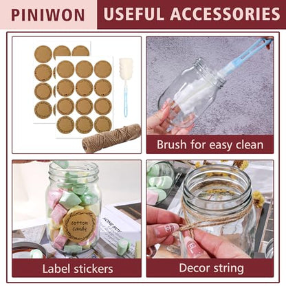 PINIWON Mason Jars 16 oz with Lids and Bands, 15 Pack Pint Canning Jars