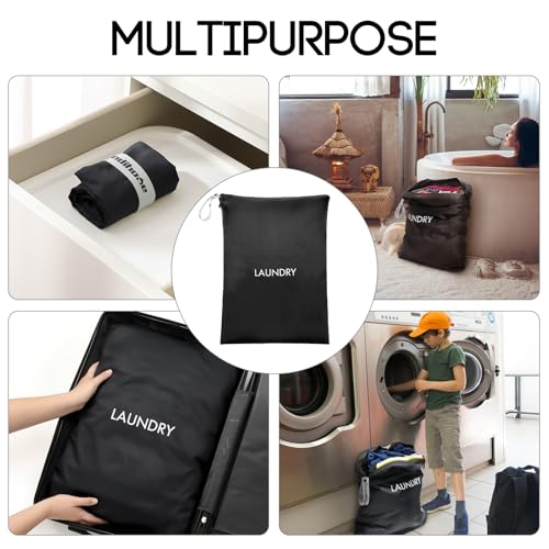 XL Travel Laundry Bag, Washable Dirty Clothes Travel Bag Waterproof Wet Dry Bags Reusable Camp Clothes Organizer for Sports Home College Dorm Laundromat (1 Pcs) Black