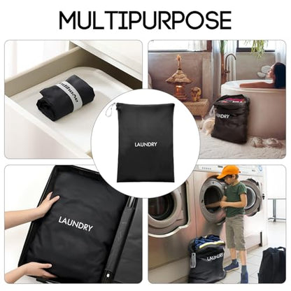 XL Travel Laundry Bag, Washable Dirty Clothes Travel Bag Waterproof Wet Dry Bags Reusable Camp Clothes Organizer for Sports Home College Dorm Laundromat (1 Pcs) Black