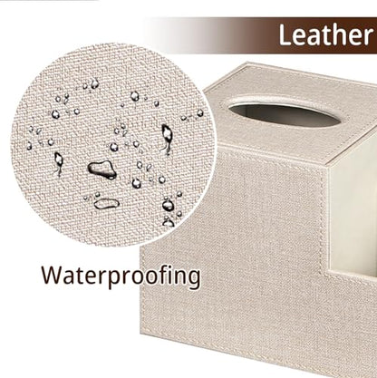 PU Leather Square Tissue Box Cover - Multi-Functional Tissue Box Holder | Tissue Box Cover with Storage,Tissue and Remote Control Holder/Caddy,Cube Tissue Box Organizer Bedroom Nightstand End Table