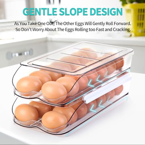 RoskDeewat Egg Holder for Fridge, Automatic Rolling Egg Container -2 Tier