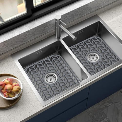 Sink Protectors for Kitchen Sink 12"x11"Silicone Sink mat 2pcs | Various sizes and styles,Protector for sinks and dish,Withstand to 500F,Food-grade silicone ,raised feet,Dishwasher Washing
