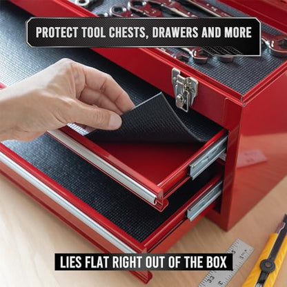 Precision Defined Toolbox Liner Non-Slip Tool Drawer Liner 16ft x 16" Black | Shelf Liner Memory-Foam, Toolbox Liner, Non Slip Tool Box Mat, Washable Tool Box Drawer Liner for Shelf, Cabinet & Workbench