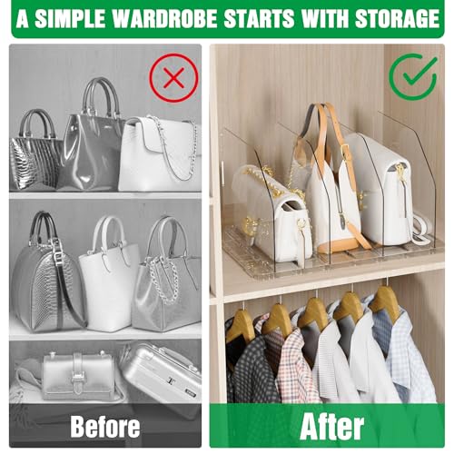 Bag & Purse Organizer for Closet, 2 Sets Adjustable Clear Handbag Storage Shelf, Plastic Clutch Dividers for Closet Organizers and Storage-Keep Purses upright (2 Sets)