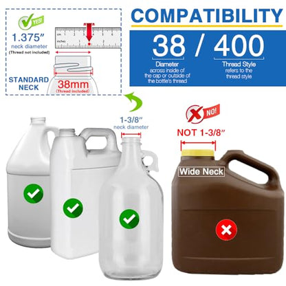 4Pcs 38-400 Leak Proof Gallon Jug Syrup Pump Dispenser | Lotion Shampoo Pump Cap Included, Fits 1 Gallon Bottle 64oz 128oz, Shampoo Laundry Detergent Containers