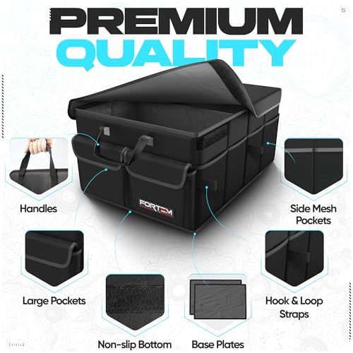FORTEM Trunk Organizer For SUV Car Trunk Organizer, Foldable Storage, Car Accessories for Women Men, Collapsible Bag, 600D Oxford, Non Slip Bottom, Straps, Soft Cover (45L)