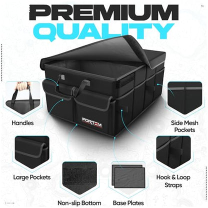 FORTEM Trunk Organizer For SUV Car Trunk Organizer, Foldable Storage, Car Accessories for Women Men, Collapsible Bag, 600D Oxford, Non Slip Bottom, Straps, Soft Cover (45L)