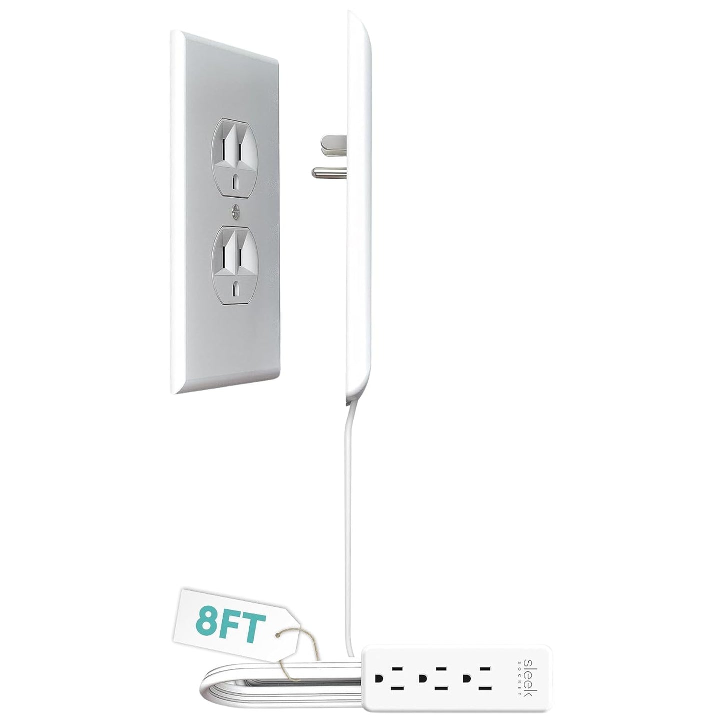 Sleek Socket Original & Patented Ultra-Thin Outlet Concealer with Cord Concealer Kit, Flat Extension Cord with Multi Outlets Power Strip, Ideal for Home Improvement, Hide Bulky and Messy Cords