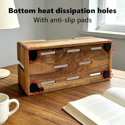 Acacia Wood Cable Management Box, Wooden Cord Hider Organizer for Power Strip, Desk/Floor/TV Wire Storage, Under Desk Cable Organizer for Home Office