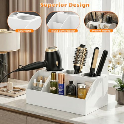 Hair Tool Organizer Countertop, Bathroom Vanity Organizers and Storage, Acrylic Hot Tools Organizer Storage for Hair Dryer, Curling Iron, Brush, Hair Straightener (White)