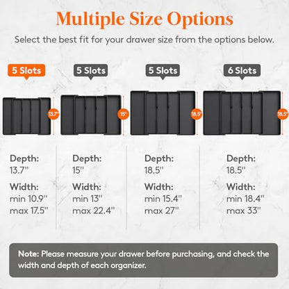 Lifewit Utensil Organizer for Kitchen Drawers, Expandable Cooking Utensil Tray, Adjustable Cutlery Silverware Flatware Holder, Plastic Spatula Tools Storage Divider, 11-18 x 14", Black