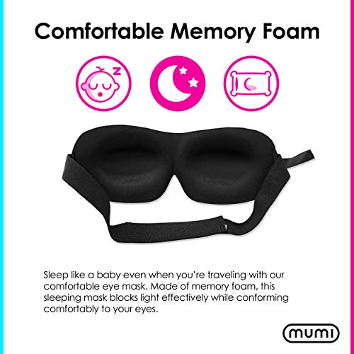 Mumi Sweet Dreams Kit - 3D Memory Foam Sleeping Mask with Adjustable Strap - Blocks Light Effectively - Includes Ear Plugs and Case
