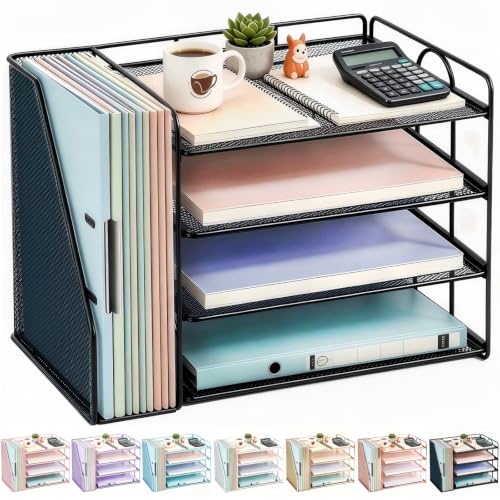 4-Tier Paper Organizer With Magazine Holder (Black | Metal)