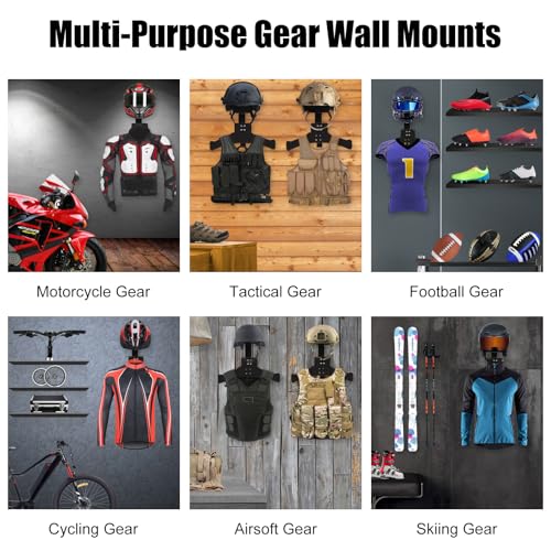 Tactical Gear Stand, Supports 100 LBS Wall Mounted Police Gear Rack, Heavy-Duty Body Armor Stand, Solid Wood Airsoft Plate Carrier Hanger, Motorcycle Helmet Holder Wall Mount