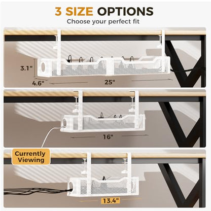 Under Desk Cable Management Tray White, Cinati Wire Organizers No Drill, Cable Tray with Clamp for Wire Management, Cord Organization Box for Office, Home - No Damage to Desk