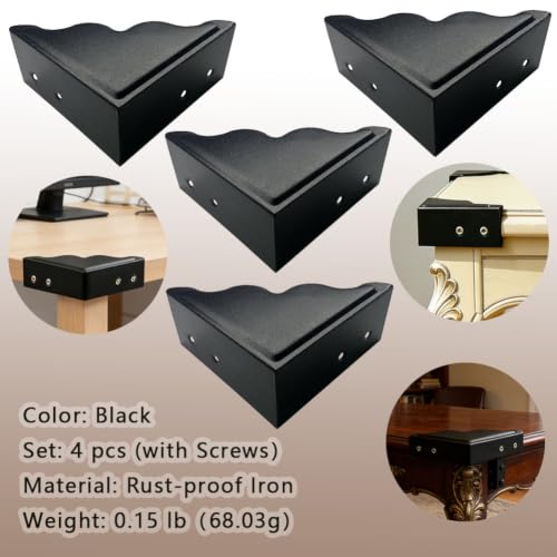 Large Metal Corner Guards 3.7 x 3.7 x 1.5 Inch Set of 4, Decorative Black Corner Protector for Vintage Industrial Wooden Furniture Tables, Barn Doors, Wood Frames, Boxes, Angle Edge Protection